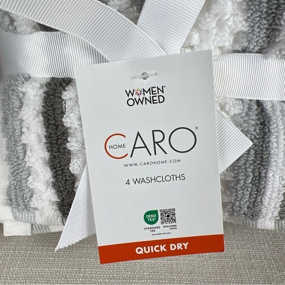 Set of 6 Caro Home 2 Hand Towels 4 Washclothes Gray White Stripes Cotton NEW - Picture 5 of 8
